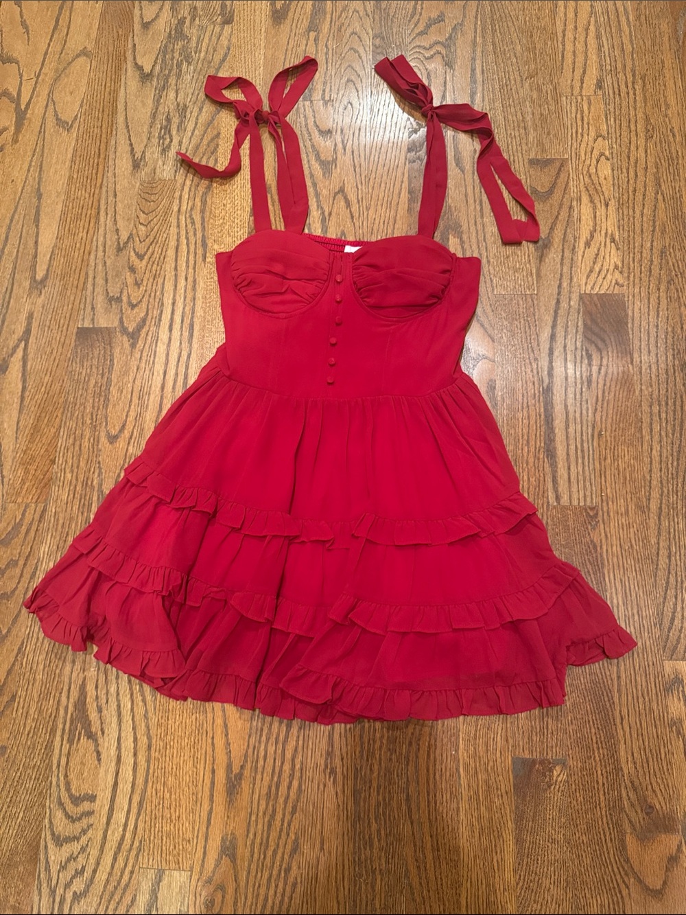 Buddy Love Red Ruffle Tie-Shoulder Mini Dress